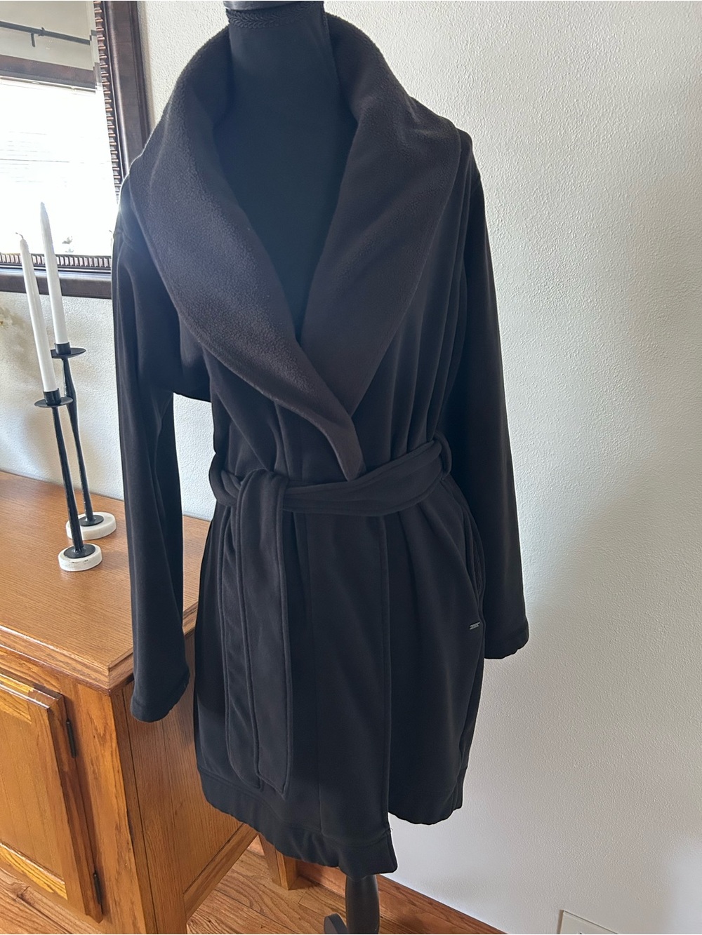Women's Cozy Shawl Collar Robe - Black